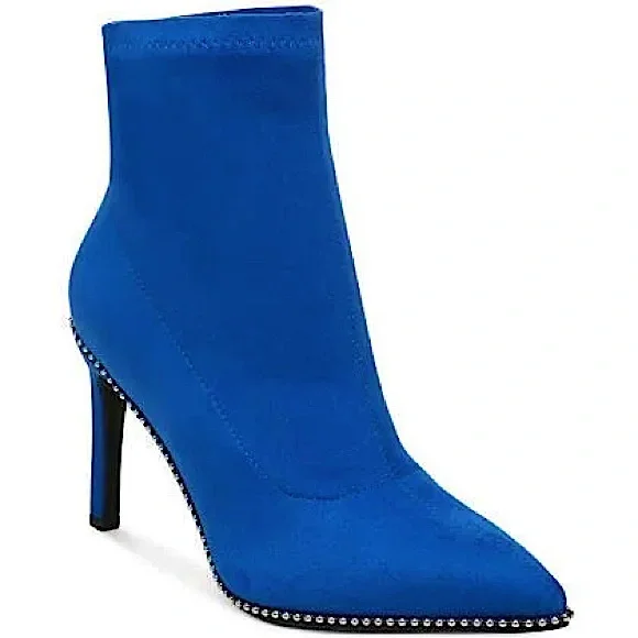 Bar lll Blue Suede Melanay Pointy Heeled Beaded Bootie Sz 8 - Picture 1 of 13